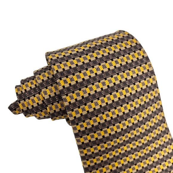 Hermes Men's Tie Geometric Plaid Brown/Gold Silk 816 EA 3.5" (W) x 58.5" (L) euc - Picture 7 of 9
